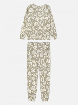 Ropa De Dormir Primark Soft Touch Floral Long Sleeve Pajamas Mujer Verde | 2190NQLXV