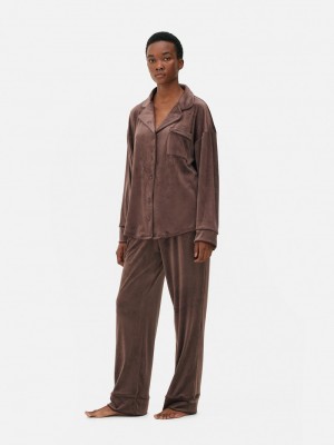 Ropa De Dormir Primark Velour Pajama Mujer Marrones | 7481MBRUW