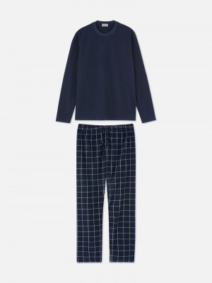 Ropa De Dormir Primark Windowpane Check Pajamas Hombre Azul Marino | 1758LIGTB