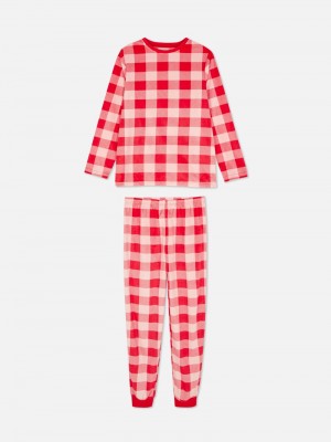 Ropa Interior Primark Checked Velour Pajamas Niños Rosas | 7340CUSPG