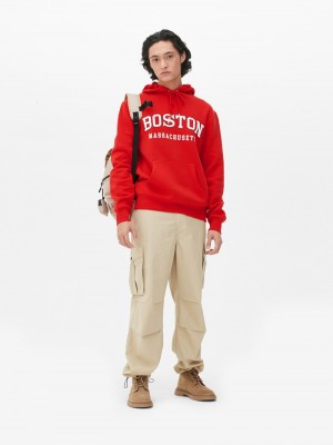 Sudaderas Primark Boston City Long Sleeve Hoodie Hombre Rojas | 5628ALCOF