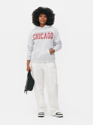 Sudaderas Primark Chicago Emblem Hoodie Mujer Gris | 2541NXGFQ