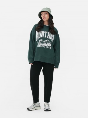 Sudaderas Primark Oversized Slogan Sweat Mujer Verde Oscuro | 1069POCQR