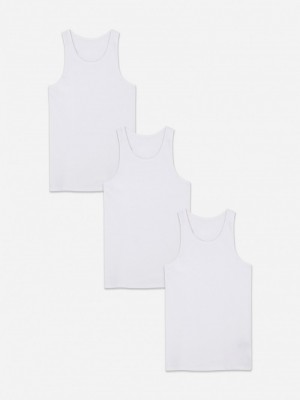 Tops Primark 3Pack Scoop Neck Tanks Hombre Blancas | 2048IYSNR