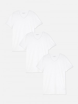 Tops Primark 3Pack VNeck Base Hombre Blancas | 9374VKGRZ