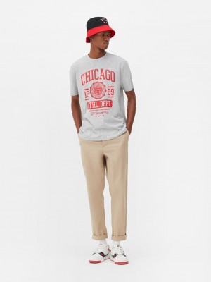 Tops Primark Chicago Varsity Hombre Gris | 8421MYQLJ