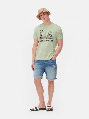 Tops Primark LA Print Hombre Verde Menta | 4915JZYNA