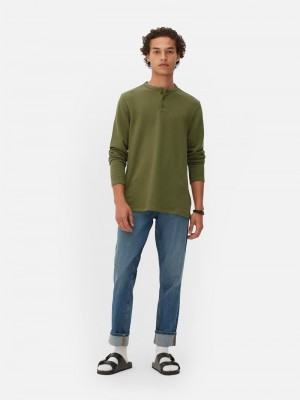 Tops Primark Textured Long Sleeve Henley Hombre Verde Oliva | 6098OZRGS