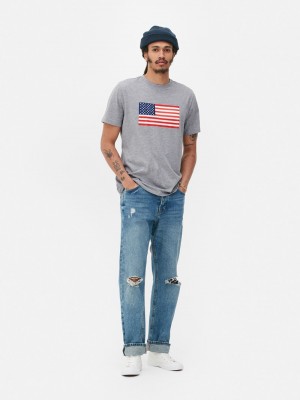 Tops Primark USA Flag Hombre Gris | 4706TSFCX