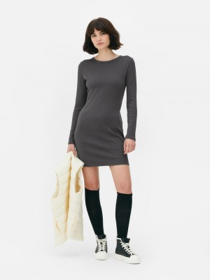 Vestido Primark Acanalado Long Sleeve Mini Mujer Gris | 1908UTKFA