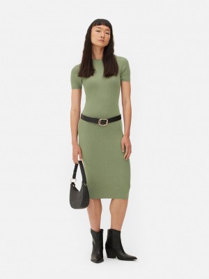 Vestido Primark Acanalado Sleeve Knit Midi Mujer Verde | 1574BMXFH