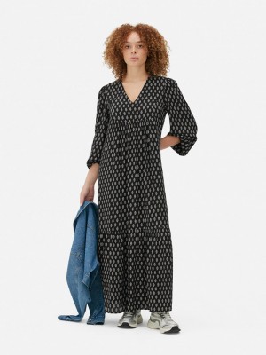 Vestido Primark Long Sleeve Maxi Mujer Negras | 9584RINUW