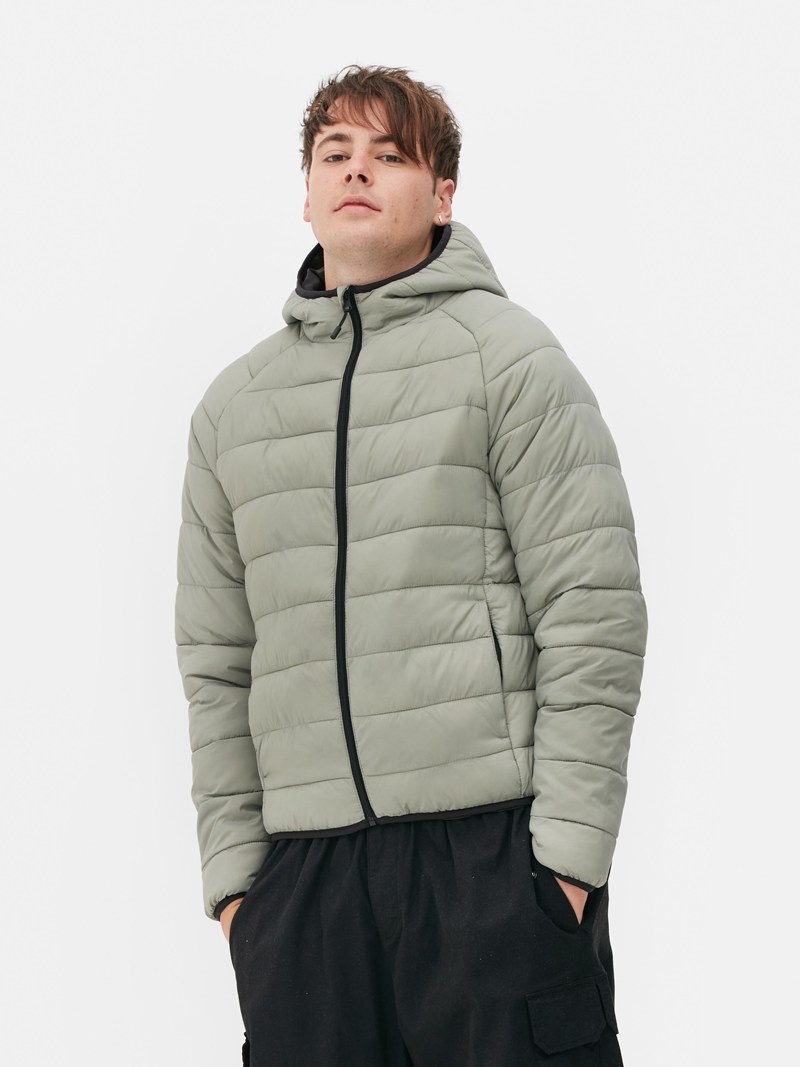 Abrigos Primark Encapuchado Puffer Jacket Hombre Verde Claro | 5719IGQFD