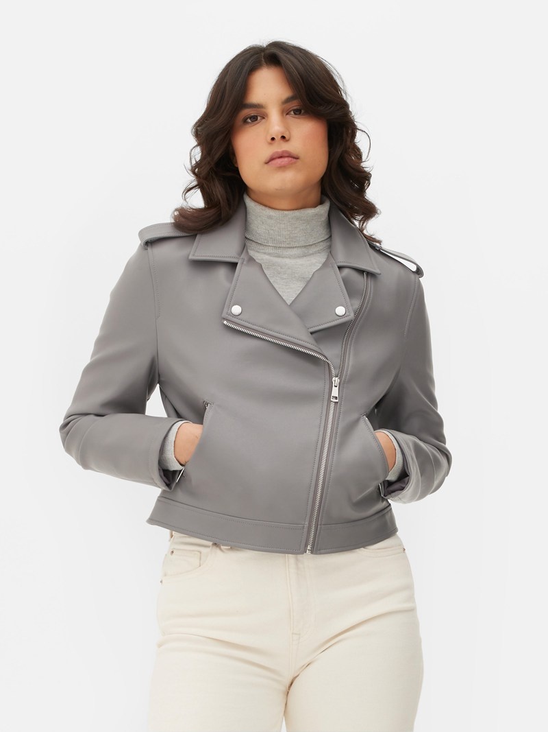 Abrigos Primark Essential Faux Cuero Ciclismo Jacket Mujer Gris | 8762GPLKQ