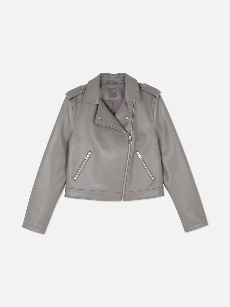 Abrigos Primark Essential Faux Cuero Ciclismo Jacket Mujer Gris | 8762GPLKQ