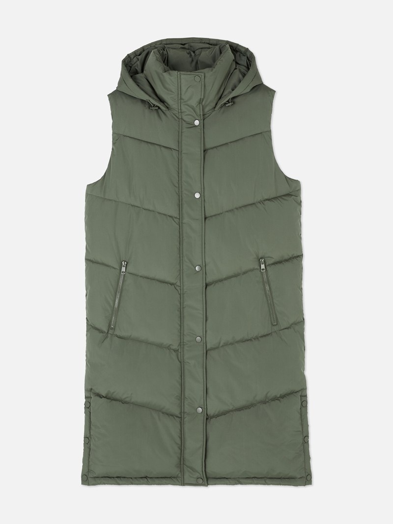 Abrigos Primark Extra Long Acolchado Encapuchado Vest Mujer Verde Oliva | 0293URYBF