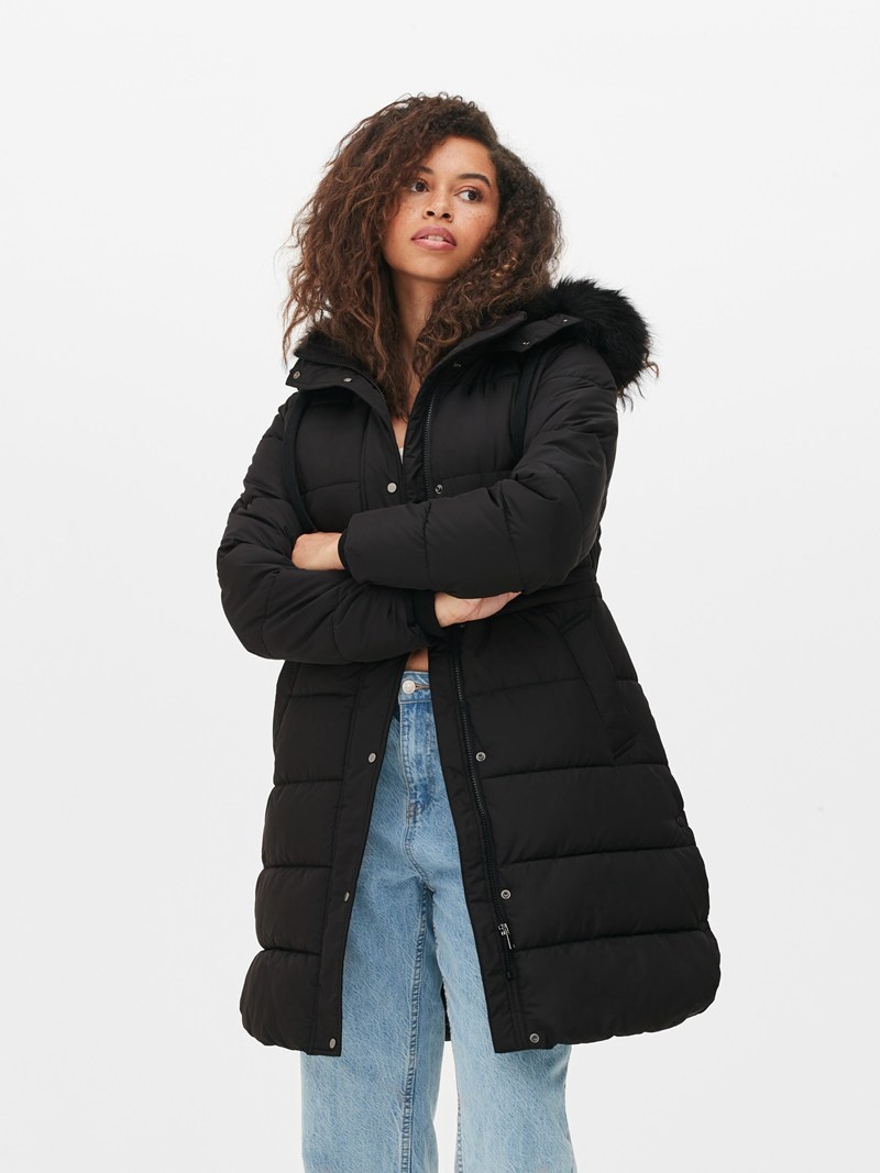 Abrigos Primark Faux Fur Encapuchado Acolchado Jacket Mujer Negras | 9157EUKIF