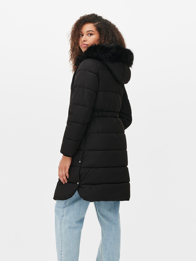 Abrigos Primark Faux Fur Encapuchado Acolchado Jacket Mujer Negras | 9157EUKIF