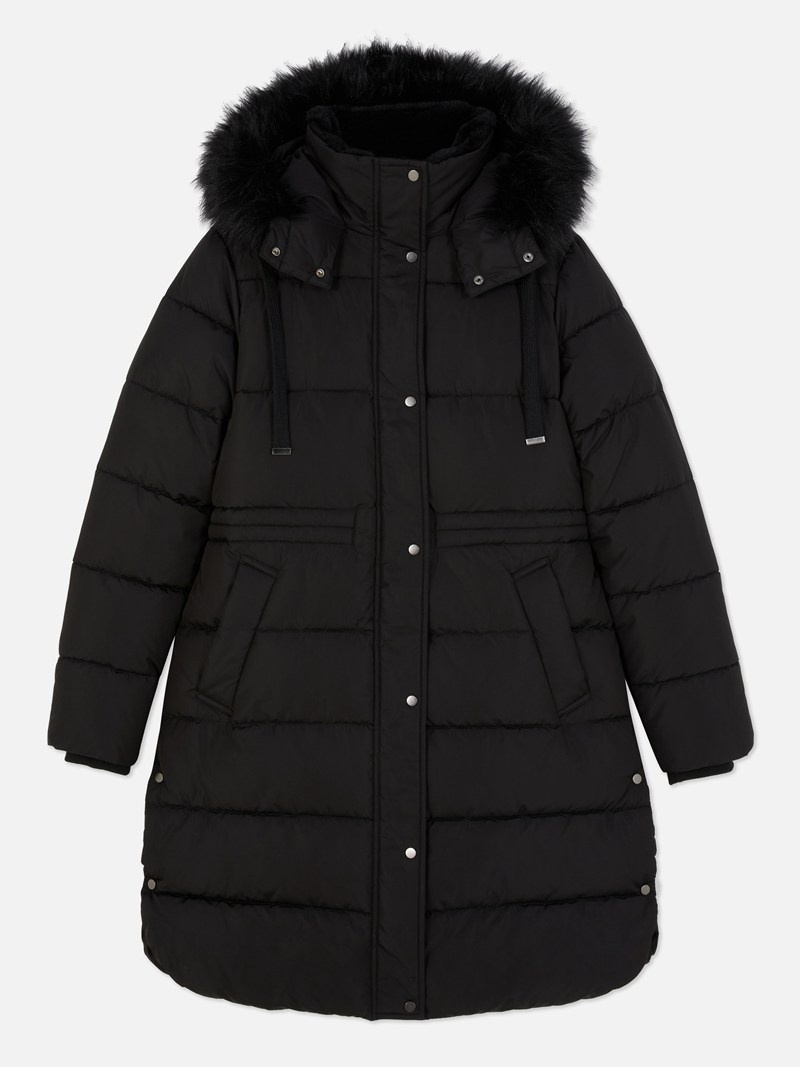 Abrigos Primark Faux Fur Encapuchado Acolchado Jacket Mujer Negras | 9157EUKIF