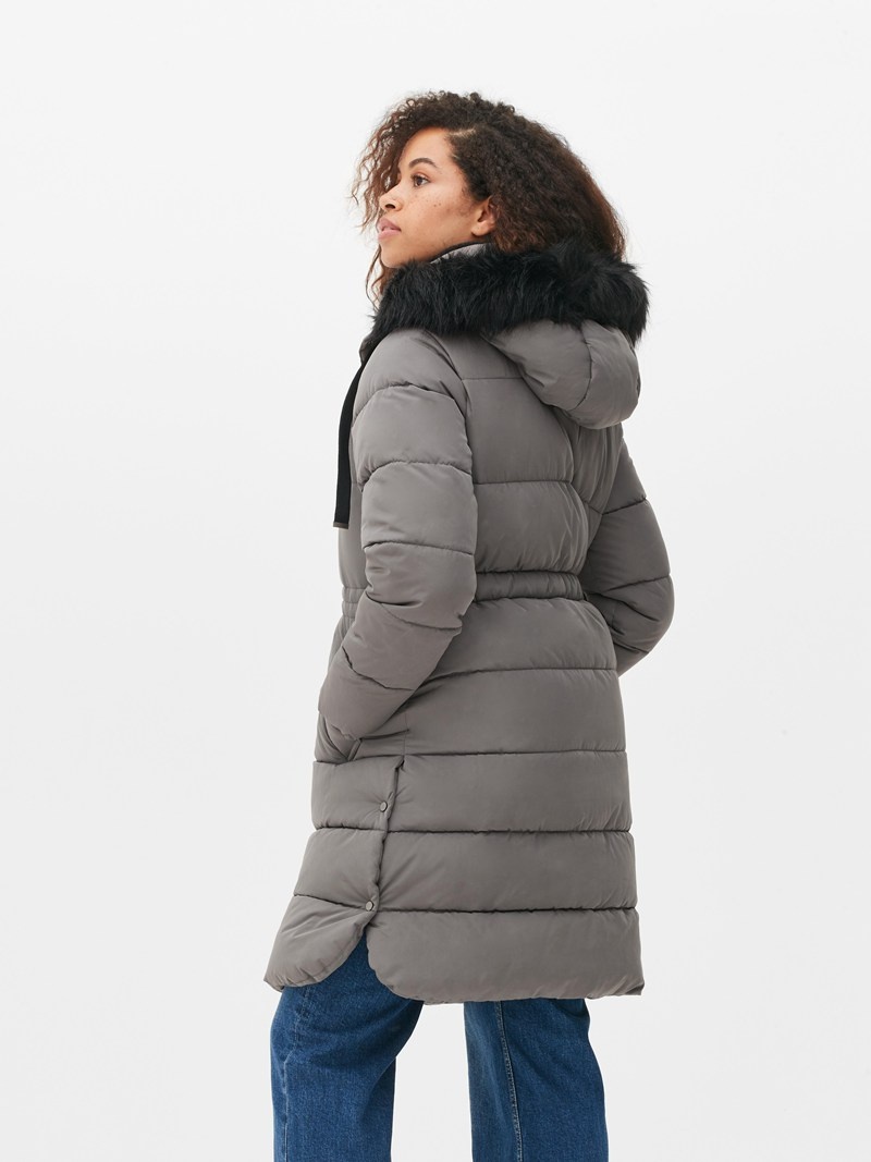 Abrigos Primark Faux Fur Encapuchado Acolchado Jacket Mujer Gris | 3862SDUOJ