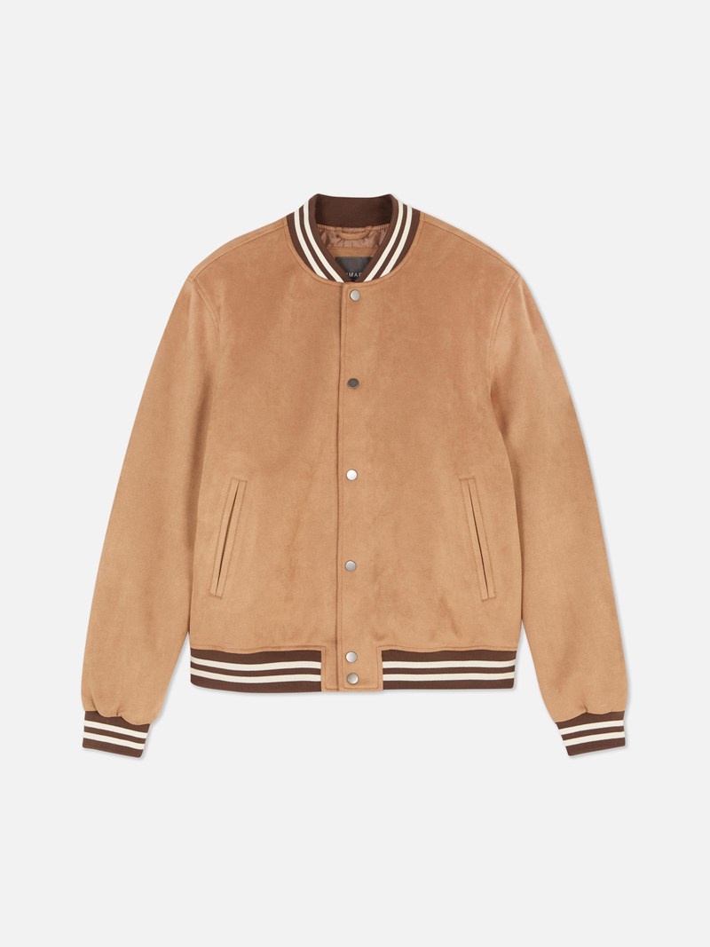 Abrigos Primark Faux Gamuza Varsity Jacket Hombre Marrones | 9103MHJCD