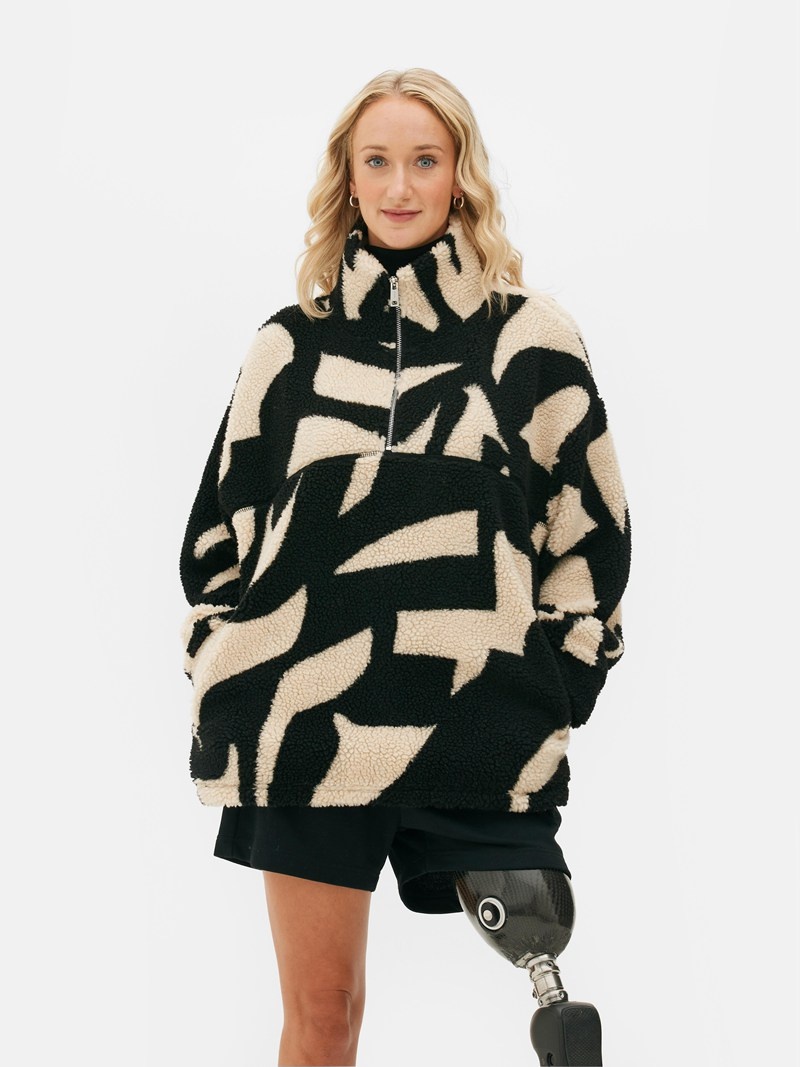 Abrigos Primark Printed Fleece Jacket Mujer Negras Blancas | 5921MIDOH