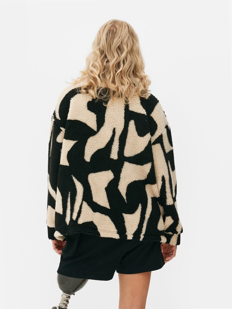 Abrigos Primark Printed Fleece Jacket Mujer Negras Blancas | 5921MIDOH