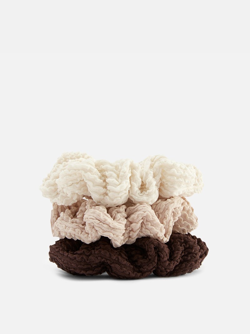 Accesorios Para El Cabello Primark 3Pack Crinkle Textured Scrunchies Mujer Beige | 2406KXWYT