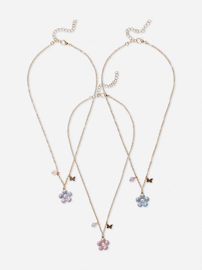 Accesorios Primark 3Pack BFF Flower Charm Necklaces Niños Multicolor | 9184CMTPX