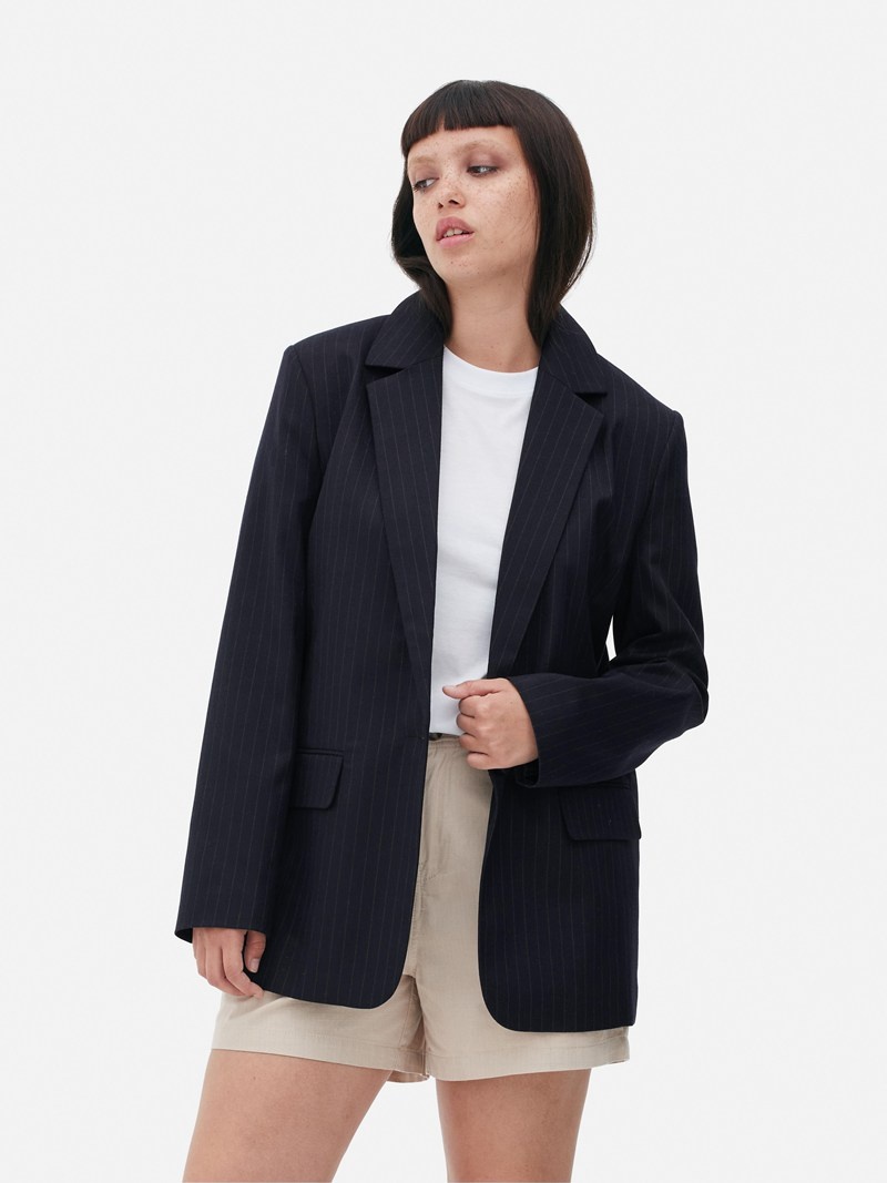 Blazers Primark A Rayas SingleBreasted Mujer Azul Marino | 8517DFUEI