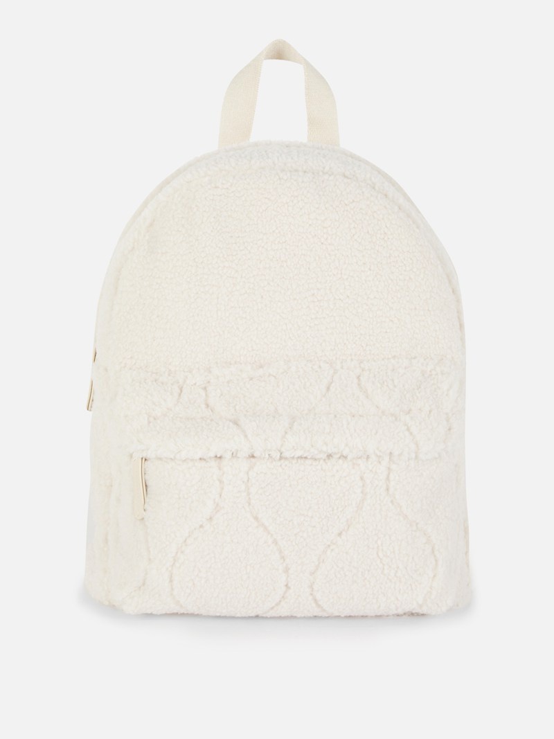 Bolsas Primark Fleece Zip Backpack Mujer Creme | 7853TMKPE