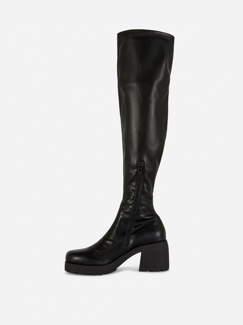 Botas Primark Faux Cuero Over The Knee Mujer Negras | 4527SGFVK