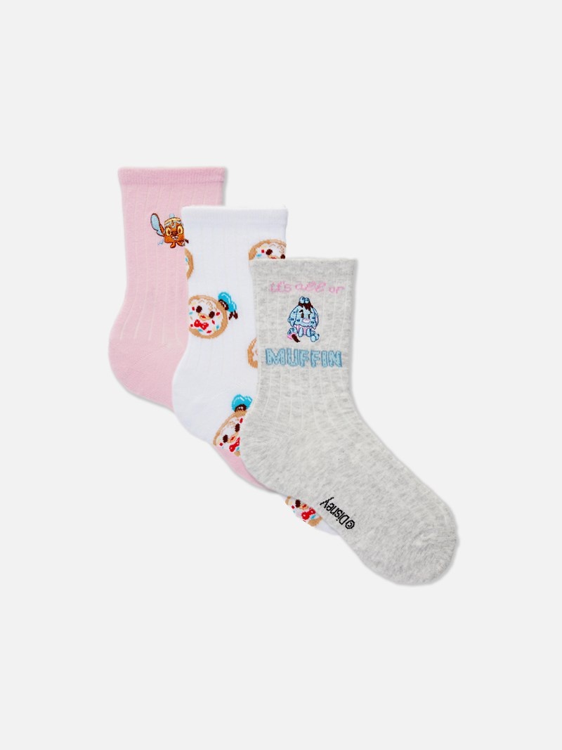 Calcetines Primark 3Pack Disney’s Munchlings Acanalado Crew Mujer Blancas | 7498OHLTI