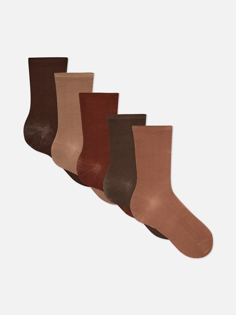 Calcetines Primark 5Pack Multi Crew Mujer Marrones | 6548ZCHMX