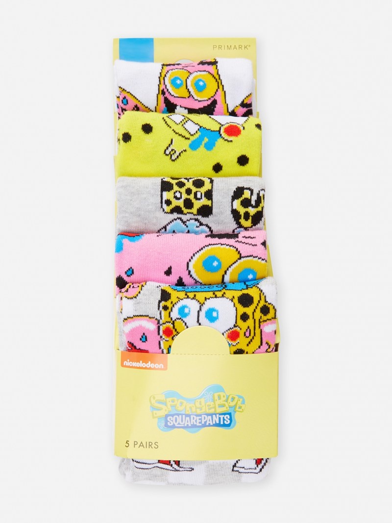 Calcetines Primark 5Pack SpongeBob Square Crew Hombre Multicolor | 3895JSUWA