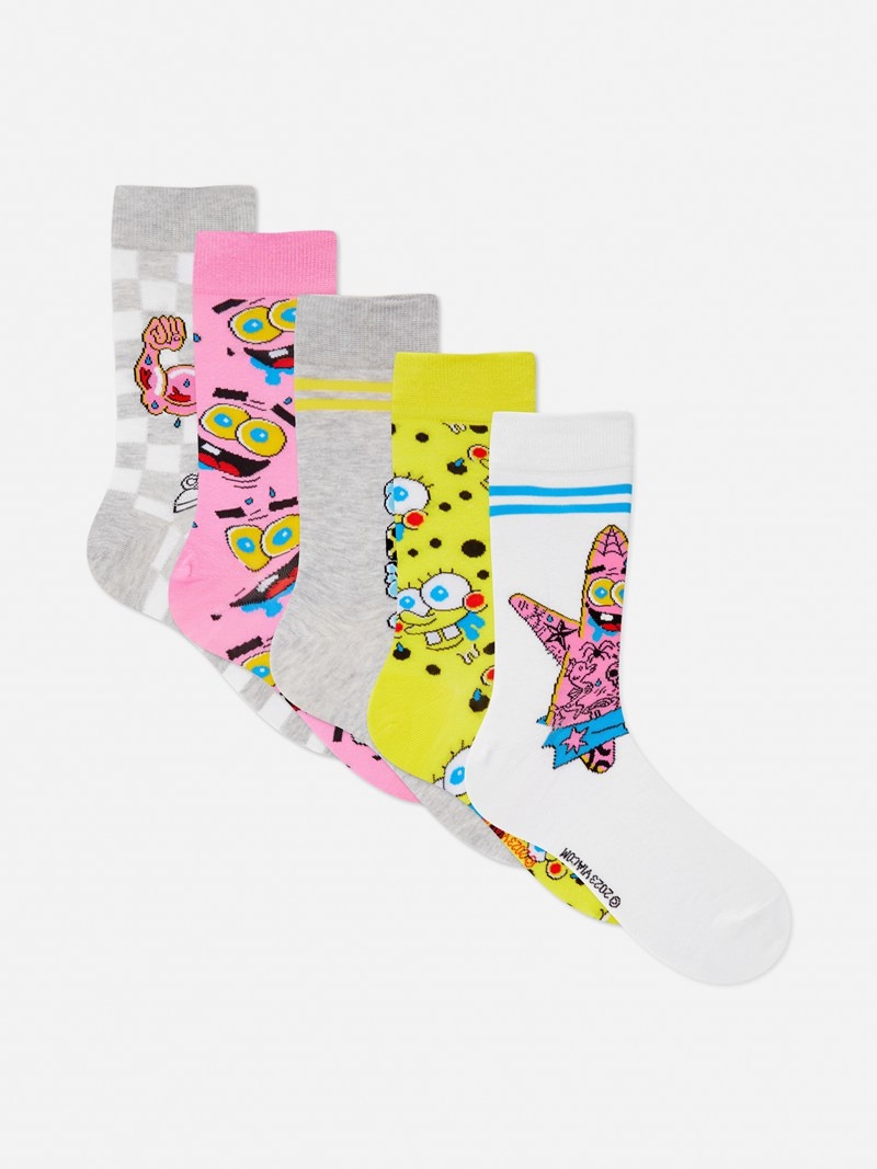 Calcetines Primark 5Pack SpongeBob Square Crew Hombre Multicolor | 3895JSUWA