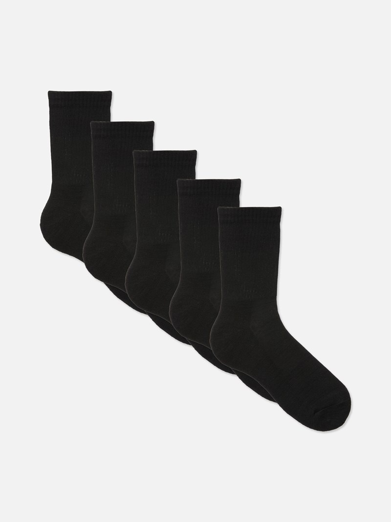 Calcetines Primark 5Pack Sports Crew Hombre Negras | 8902QGOFE