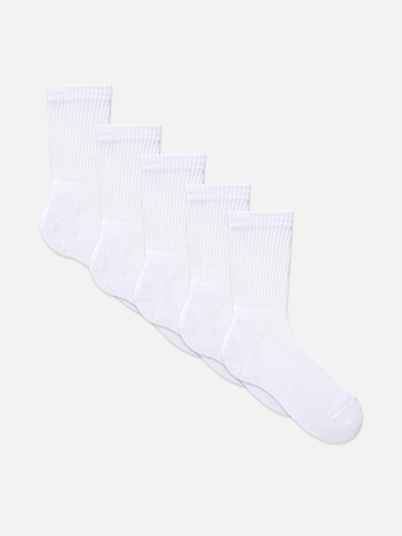 Calcetines Primark 5Pack Sports Crew Hombre Blancas | 4023YCSGQ