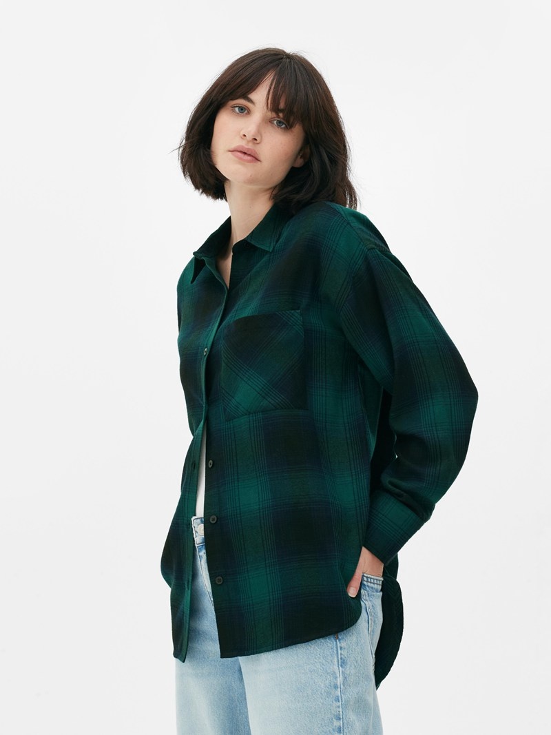 Camisas Primark Boyfriend Check Mujer Verde | 5702VSQCI