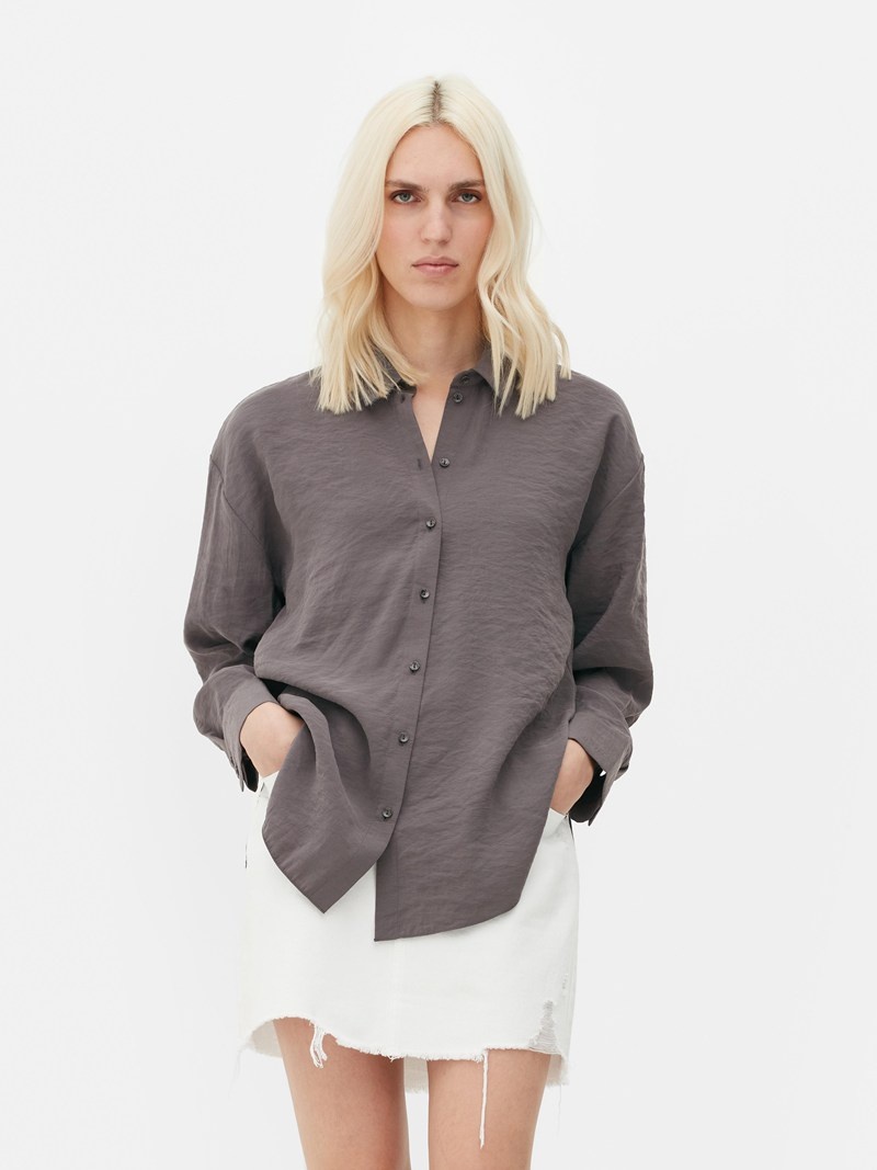 Camisas Primark Casuales Button Down Mujer Gris Oscuro | 2804CWNIJ