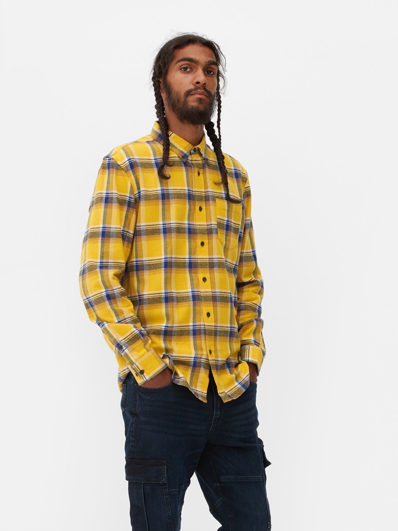 Camisas Primark Check Flannel Hombre Amarillo | 5128SUCDX