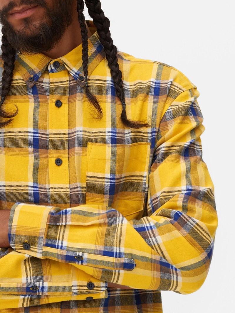 Camisas Primark Check Flannel Hombre Amarillo | 5128SUCDX