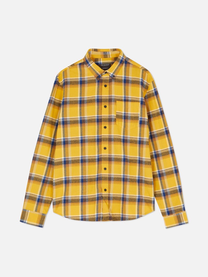 Camisas Primark Check Flannel Hombre Amarillo | 5128SUCDX