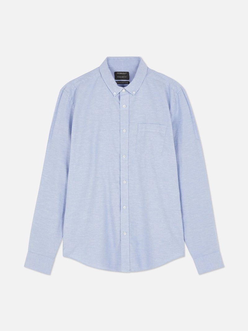 Camisas Primark Long Sleeve Button Down Hombre Azules | 0734BPVDH