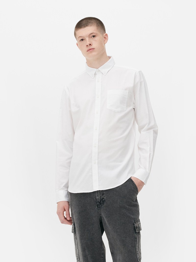 Camisas Primark Long Sleeve Button Down Hombre Blancas | 9387MWCLZ