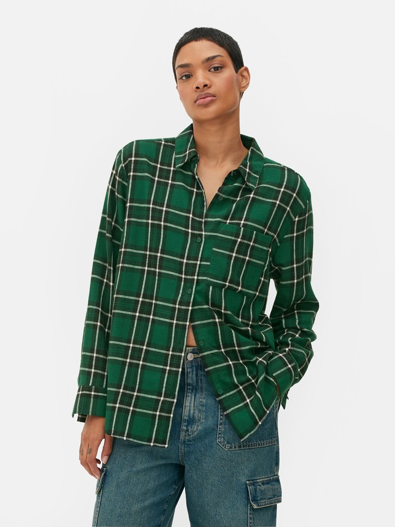 Camisas Primark Relaxed Fit Check Mujer Verde Oscuro | 3207MEPKJ