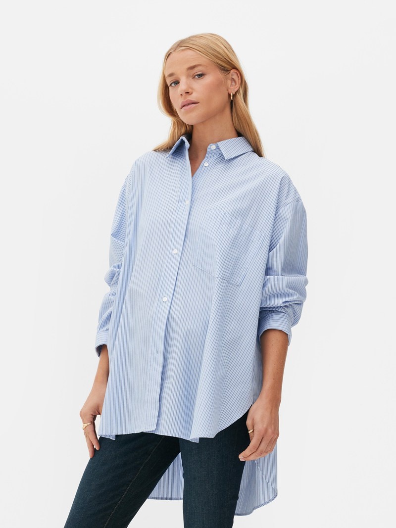 Camisas Primark The Edit Oversized Poplin Mujer Azules | 7690FVGQP