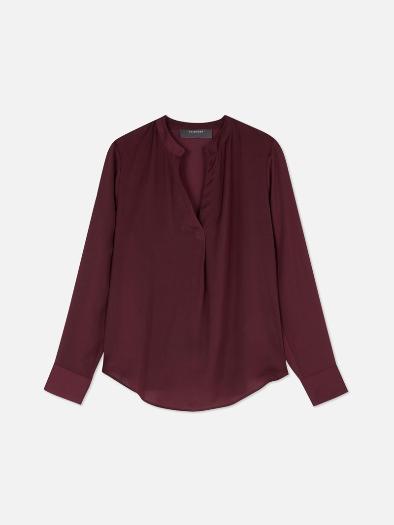 Camisas Primark VNeck Satin Blouse Mujer Burdeos | 2597SVNLK