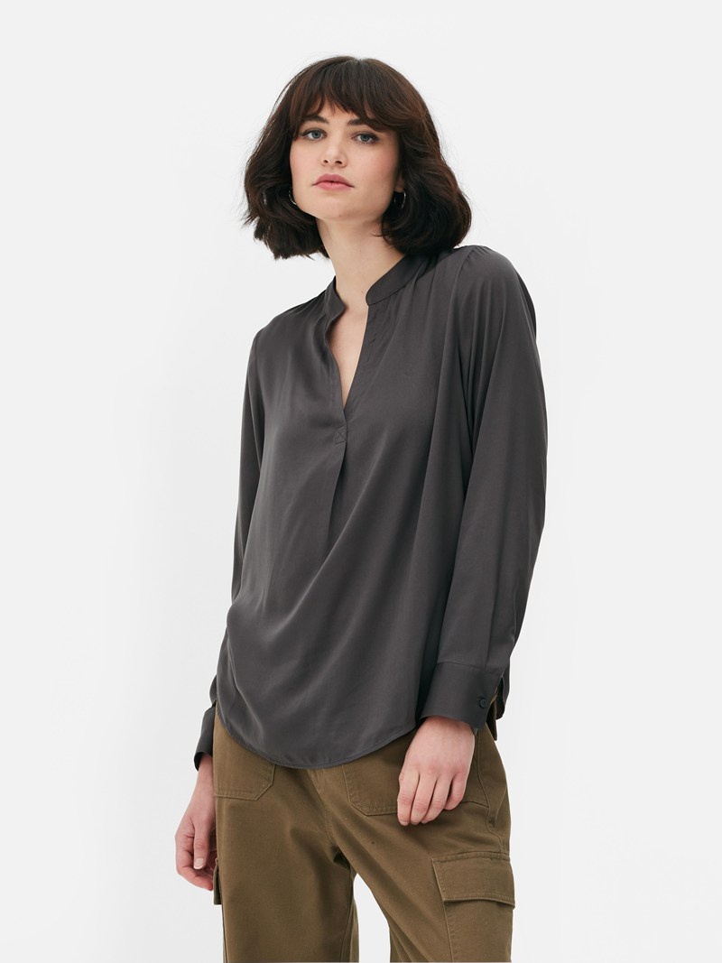 Camisas Primark VNeck Satin Blouse Mujer Gris | 8239HGPQK