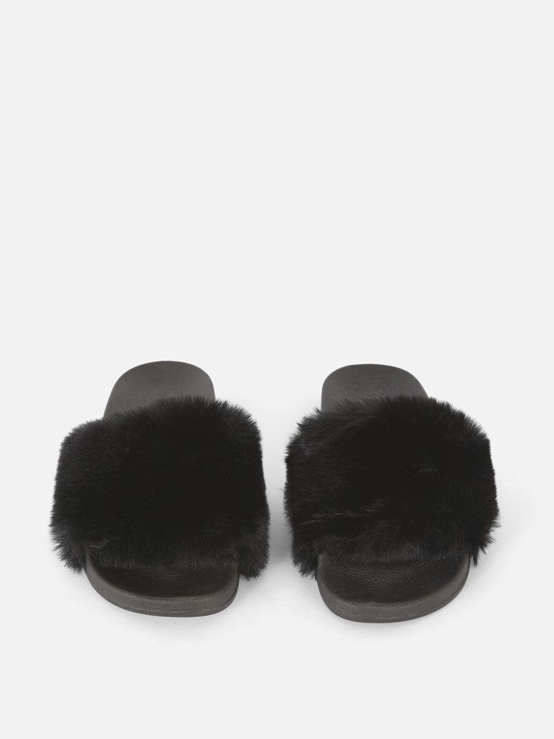 Chanclas Primark Faux Fur Mujer Negras | 2940FXBRN